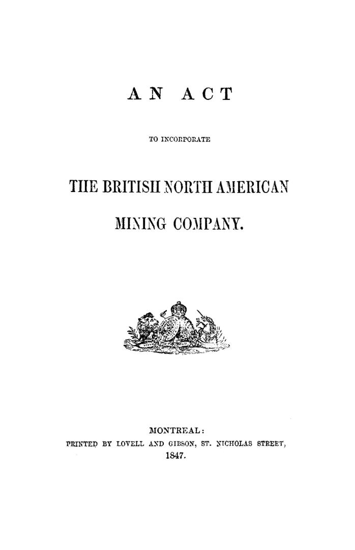An act to incorporate the British North American mining company