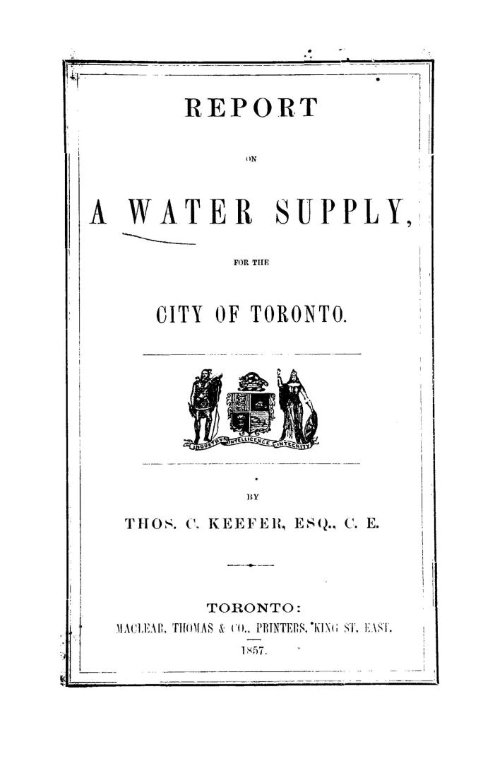 Report on a water supply for the city of Toronto
