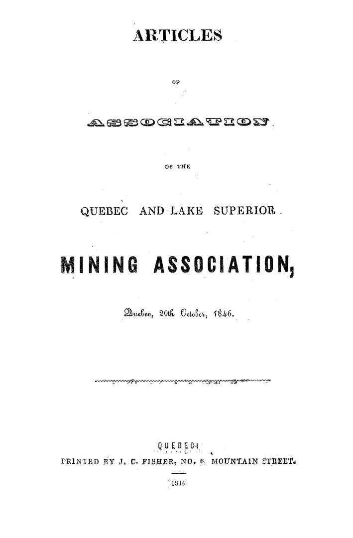 Articles of association...Quebec, 20th October, 1846