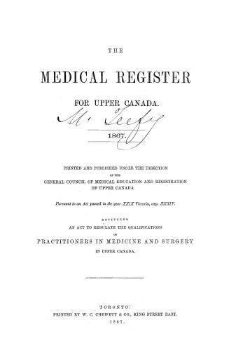 The Medical register for Upper Canada