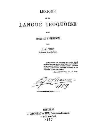 Lexique de la langue iroquoise avec notes et appendices