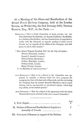 First report of the Select Committee of Share and Bondholders appointed at the meeting of the Company held at the London Tavern on 2nd January 1861, t(...)
