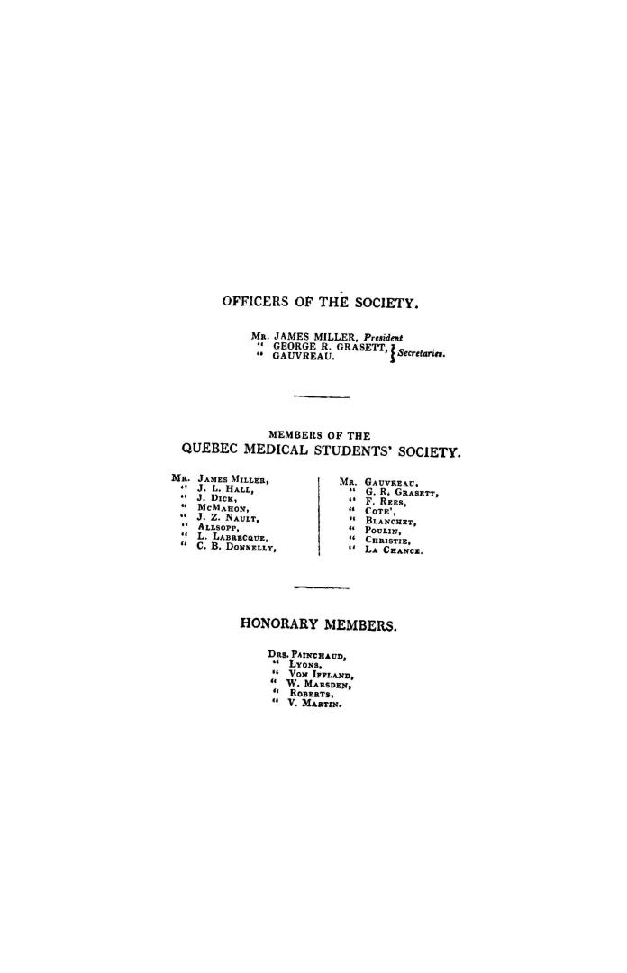Laws of the Quebec medical students' society, instituted 1832