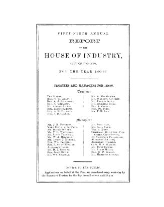 Annual report of the House of Industry, city of Toronto, for the year 1895-96.