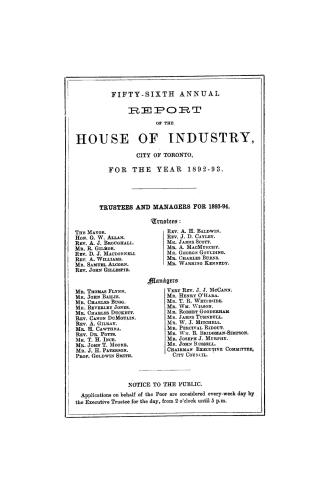 Annual report of the House of Industry, city of Toronto, for the year 1892-93.