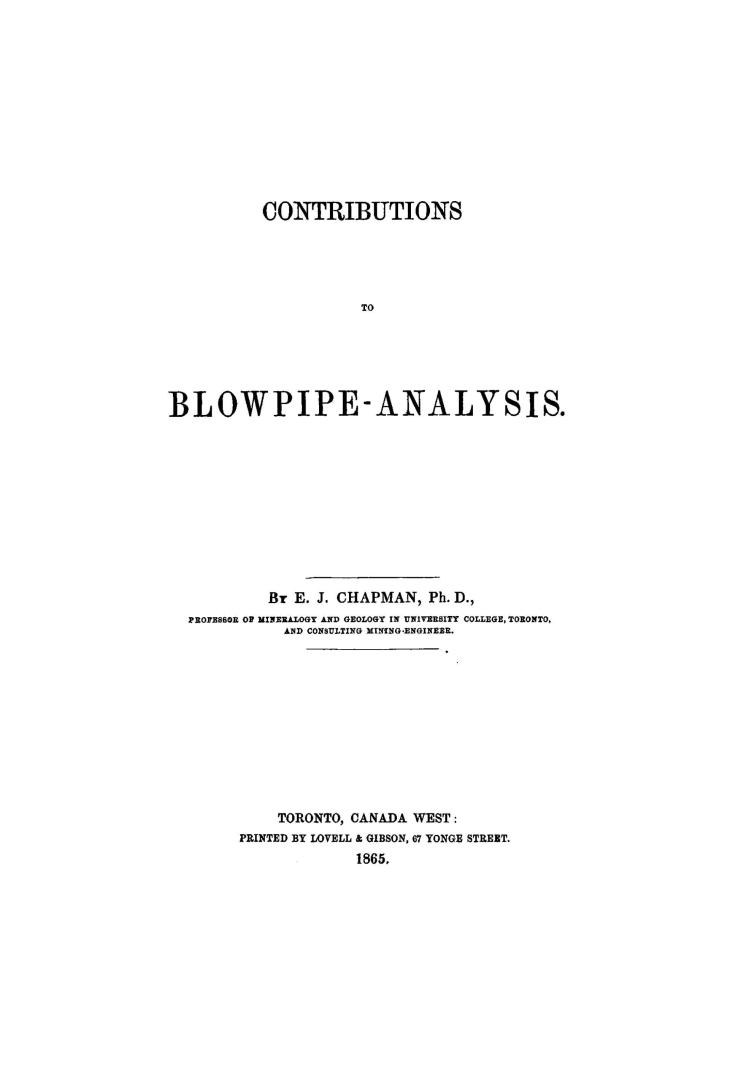 Contributions to blowpipe-analysis