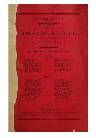 Annual report of the House of Industry, city of Toronto, for the year 1896-97.