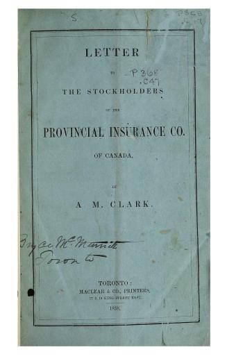 Letter to the stockholders of the Provincial insurance co