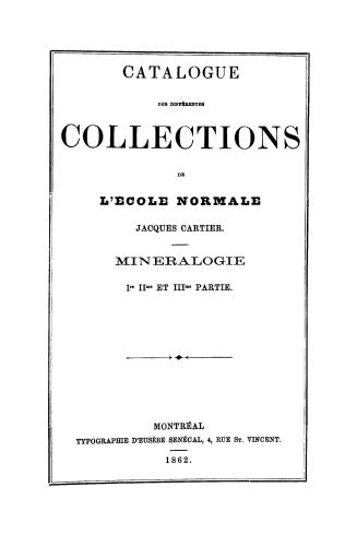 Catalogue des différentes collections de l'école normale Jacques-Cartier