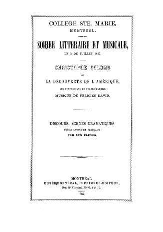 Soirée litteraire et musicale, le 2 de juillet 1867