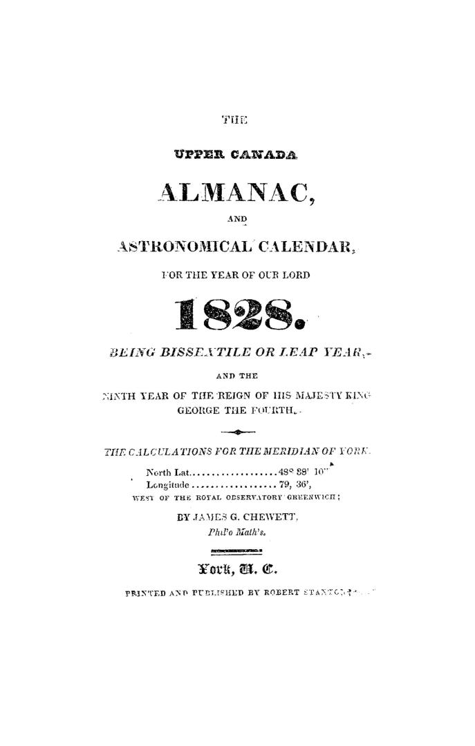 The Upper Canada almanac and farmer's calendar