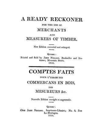 A ready reckoner for the use of merchants and measurers of timber