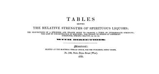Tables shewing the relative strengths of spirituous liquors, the proportions of a stronger and weaker spirit to produce a third or intermediate streng(...)
