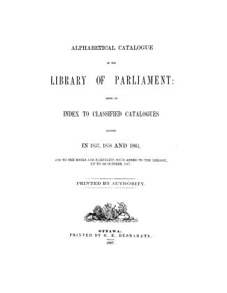 Alphabetical catalogue of the library of Parliament