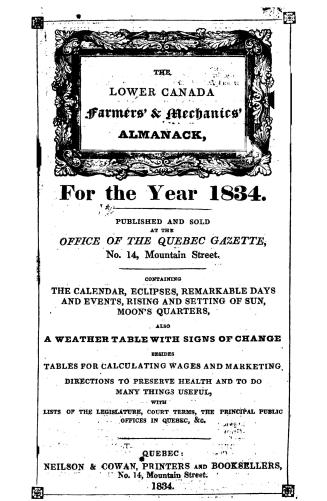 The Lower Canada farmers' & mechanics' almanack