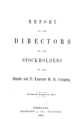Report of the directors to the stockholders of the Atlantic and St