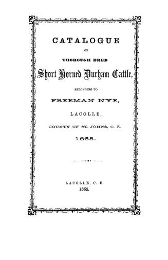 Catalogue of thorough bred short horned Durham cattle,