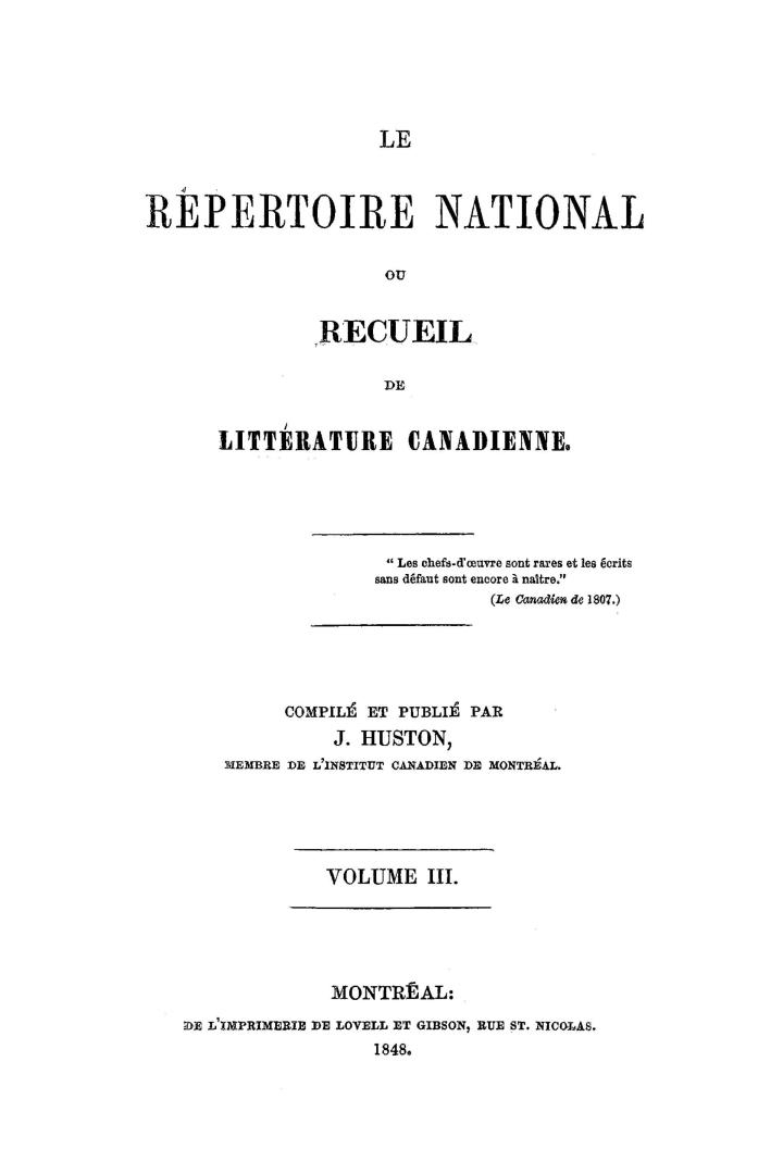 Le répertoire national, ou, Recueil de littérature canadienne