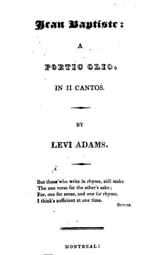 Jean Baptiste, a poetic olio in II cantos