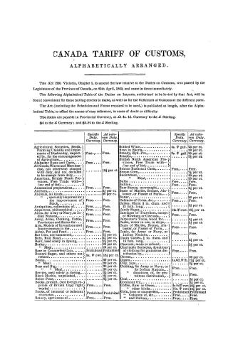 Canada tariff of customs, alphabetically arranged, with the act imposing customs duties at length, passed 25th April, 1849