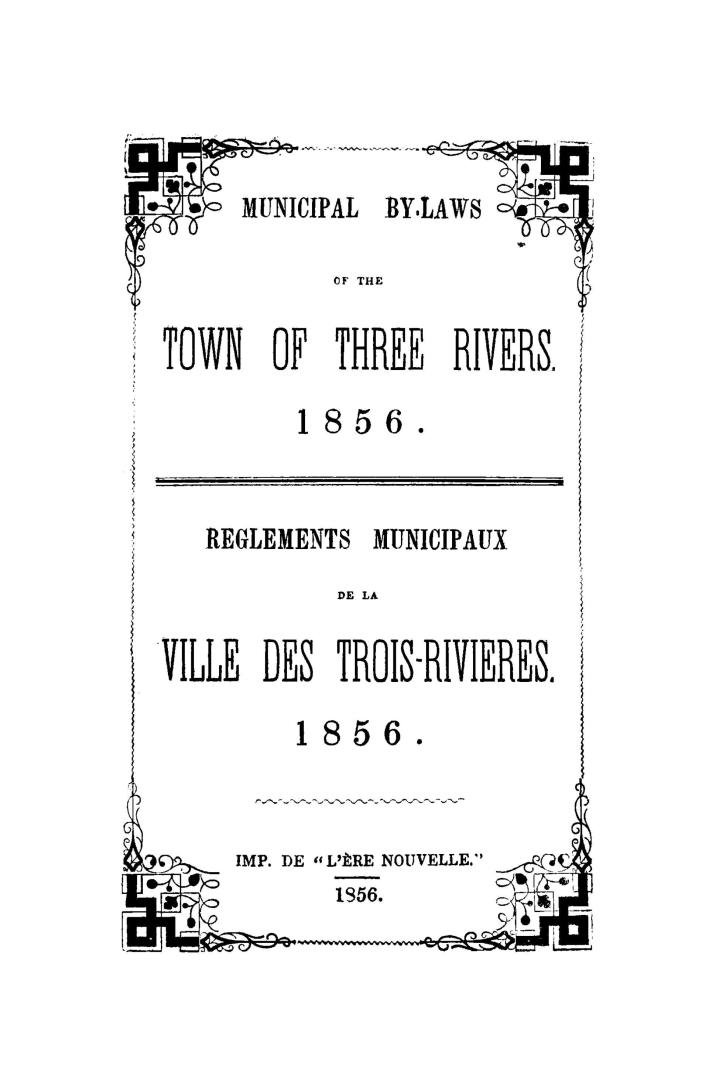 Municipal by-laws of the town of Three Rivers