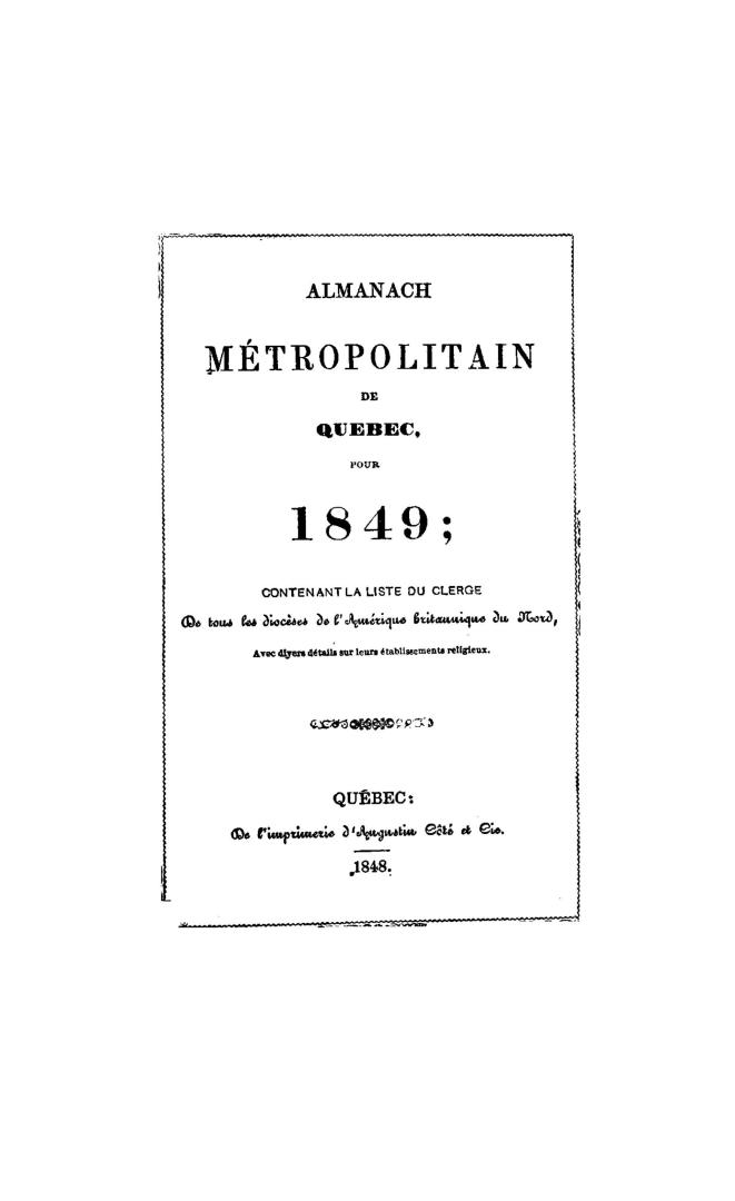Almanach ecclesiastique et civil de Quebec