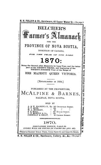 Belcher's farmer's almanack for the year of our Lord