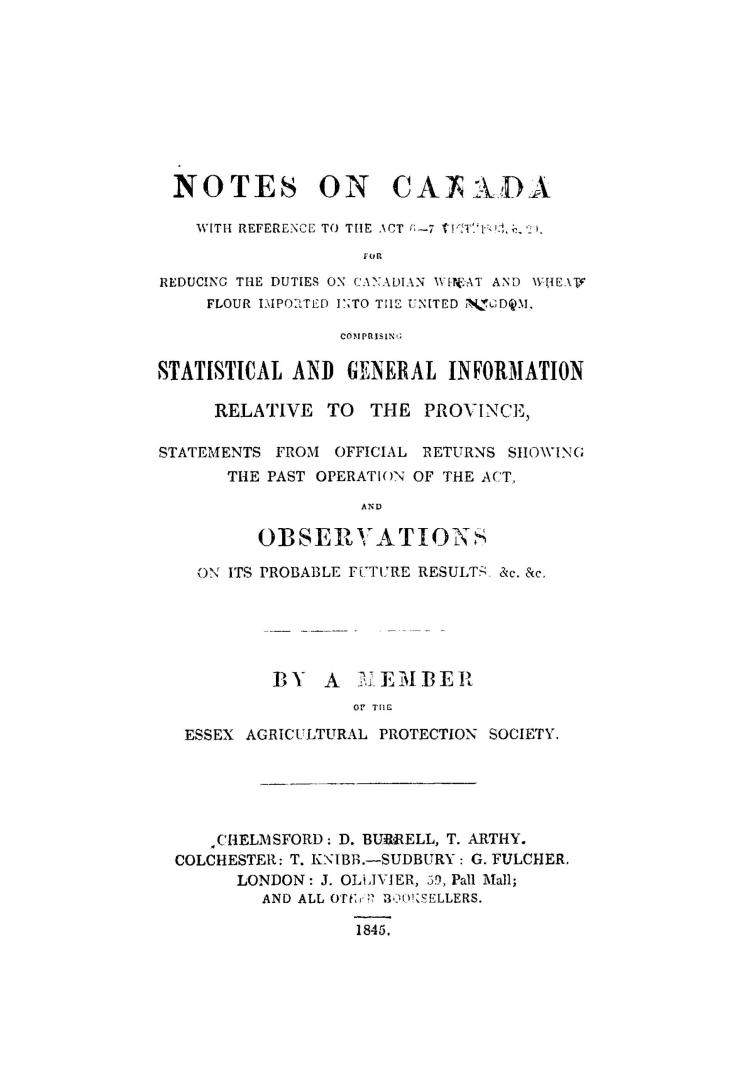 Notes on Canada, with reference to the act 6-7 Vict