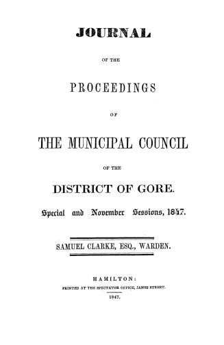 Journal of the proceedings of the Municipal Council of the District of Gore