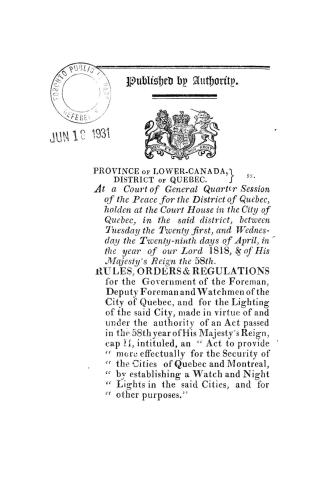 Rules, orders and regulations for the foreman, deputy foreman and watchman of the city of Quebec