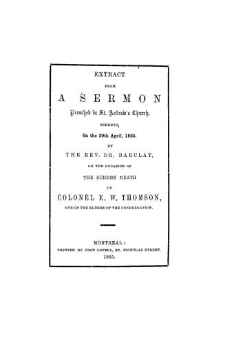 Extract from a sermon preached in St. Andrew's Church, Toronto