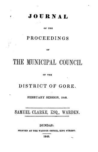 Journal of the proceedings of the Municipal Council of the District of Gore