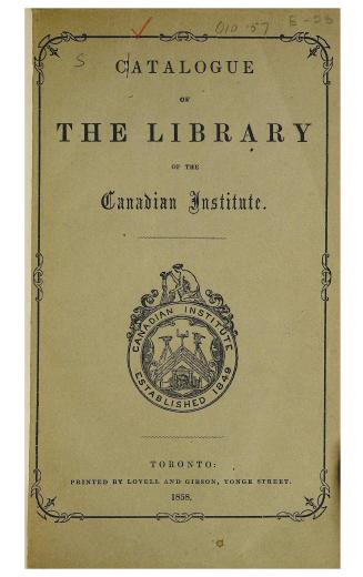 Catalogue of the Library of the Canadian Institute
