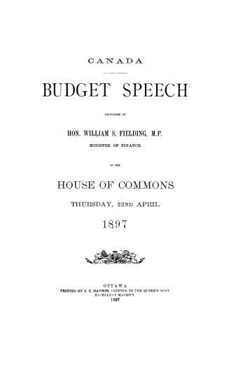 Budget speech delivered in the House of Commons of Canada