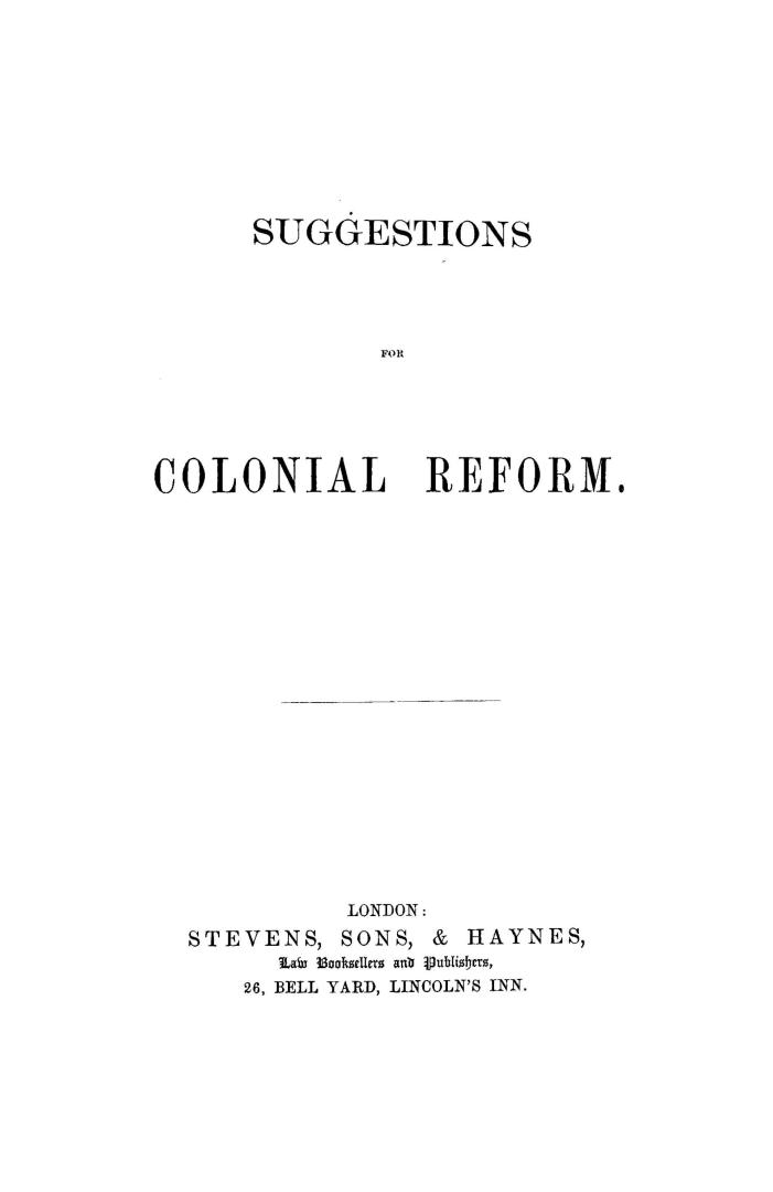 Suggestions for colonial reform
