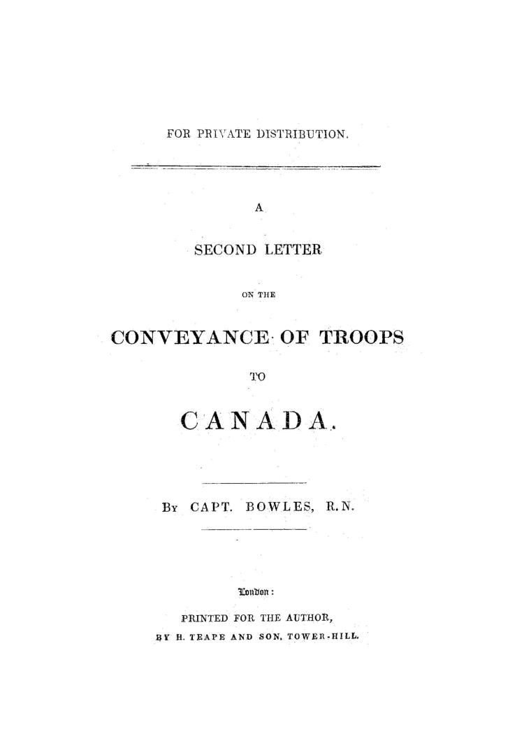 A second letter on the conveyance of troops to Canada
