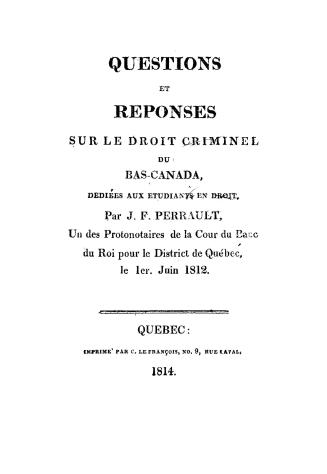 Questions et réponses sur le droit criminel du Bas-Canada