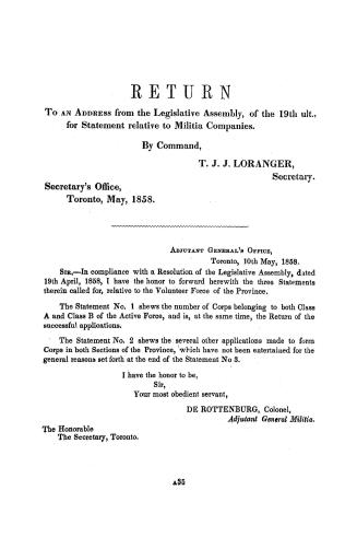 Return to an Address of the Legislative assembly, for statements relative to militia companies