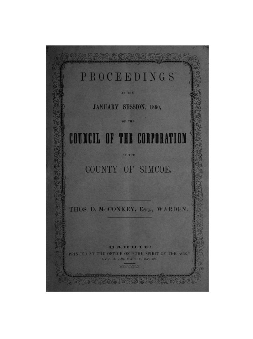 Proceedings...of the Municipal Council of the county of Simcoe