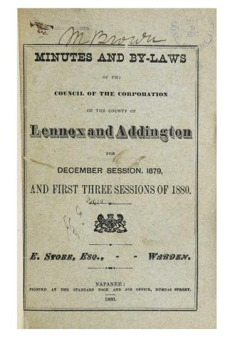 Minutes and by-laws of the Council of the Corporation of the County of Lennox and Addington 1879/1880