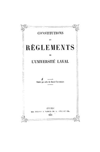 Constitutions et règlements de l'Université Laval