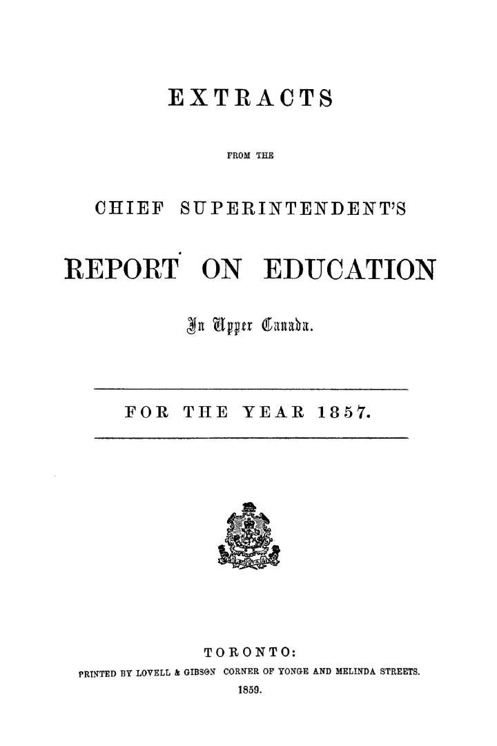 Extracts from the Chief Superintendent's report on education in Upper Canada, for the year