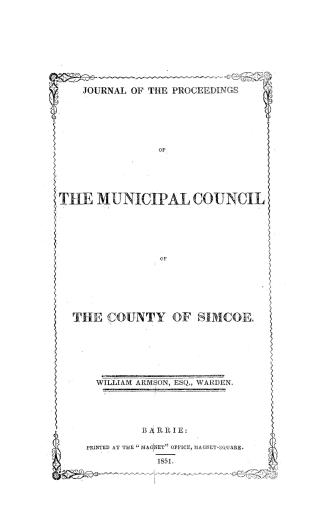 Proceedings...of the Municipal Council of the county of Simcoe