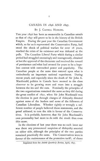Canada in 1896 and 1897; Canada under the queen