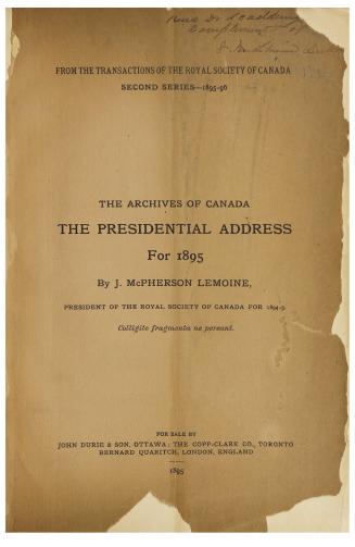 ...The archives of Canada; the presidential address for 1895