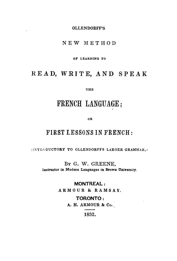 Ollendorff's new method of learning to read, write, and speak the French language