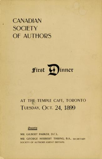 Canadian Society of Authors First Dinner at the Temple Cafe, Toronto Tuesday, Oct