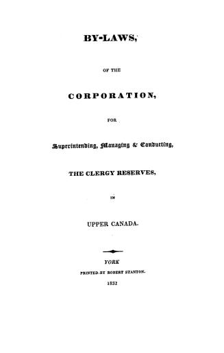Corporation for superintending, managing & conducting the clergy reserves in Upper Canada