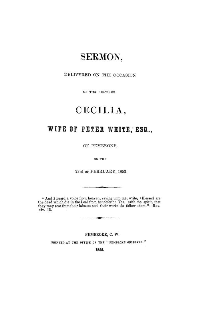 A sermon delivered on the occasion of the death of Cecilia,