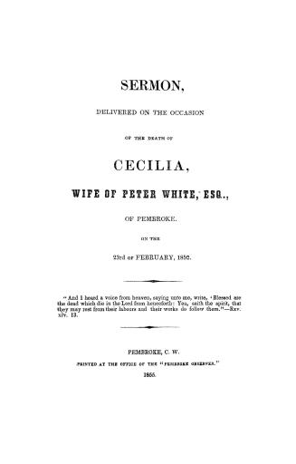 A sermon delivered on the occasion of the death of Cecilia,